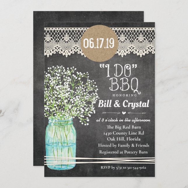 I Do BBQ Couples Shower Chalkboard Invitation (Front/Back)