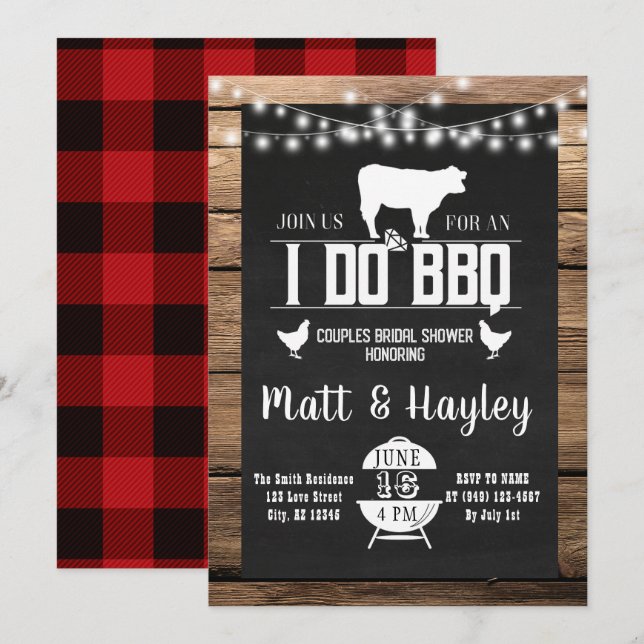 I do BBQ Couples Shower Country Wooden Chalkboard Invitation (Front/Back)