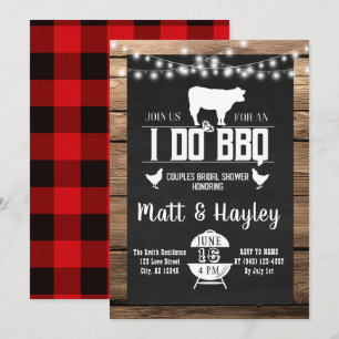 I do BBQ Couples Shower Country Wooden Chalkboard Invitation