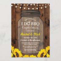 I DO BBQ Couples Shower Jar Wood Sunflower Invite