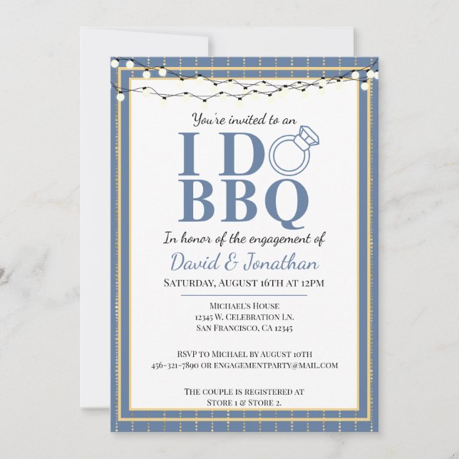 I Do BBQ Couples Shower LGBT Gay Engagement Party Invitation (Front)