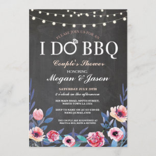I DO BBQ Couples Shower Lights Chalk Flower Invite