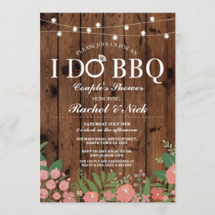 I DO BBQ Couples Shower Lights Wood Flowers Invite