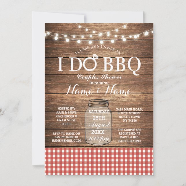 I DO BBQ Couple's Shower Red Check Invite (Front)