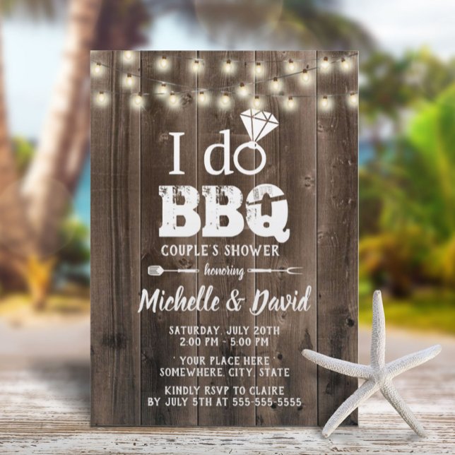 I DO BBQ Couples Shower Rustic Barn Wood Invitation (Creator Uploaded)