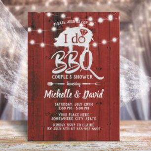 I DO BBQ Couples Shower Rustic Red Barn Wood Invitation
