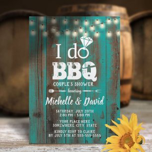 I DO BBQ Couples Shower Rustic Teal Barn Wood  Invitation