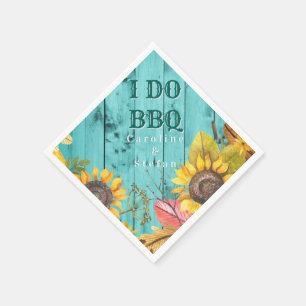 I Do BBQ Couples Shower Rustic Wood Sunflowers Napkin