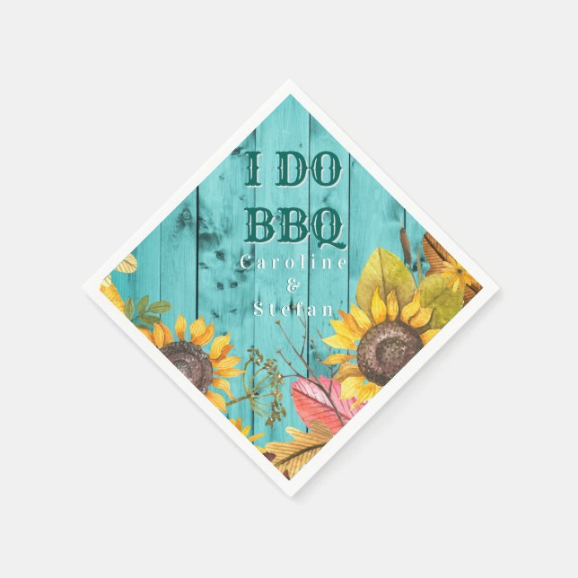 I Do BBQ Couples Shower Rustic Wood Sunflowers Napkin (Corner)