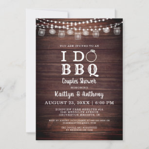 I DO BBQ Couples Shower Wood Mason Jar Lights Invitation
