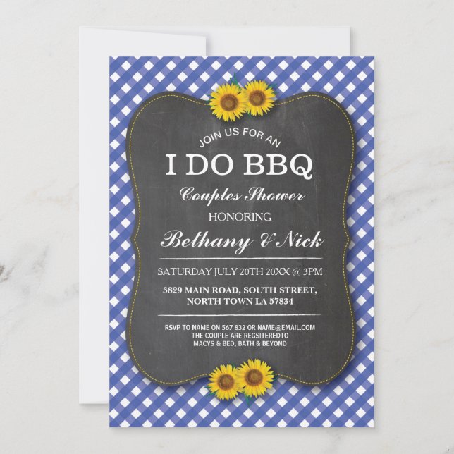 I DO BBQ Couple's Showers Blue Sunflower Invite (Front)