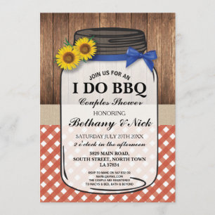 I DO BBQ Couples Showers Rustic Jar Red Invite