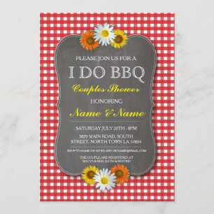I DO BBQ Couples Showers Rustic Red Floral Invite
