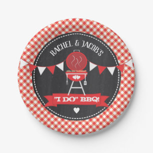 I DO BBQ Couples Wedding Engagement Red Chalkboard Paper Plate
