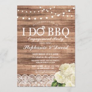 I DO BBQ Engagement Lace Lights Wood Panels Invite