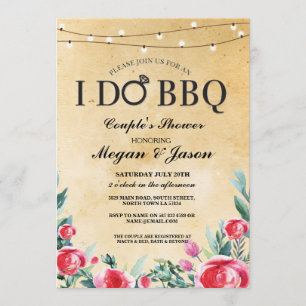 I DO BBQ Engagement Lights Red Floral Invite