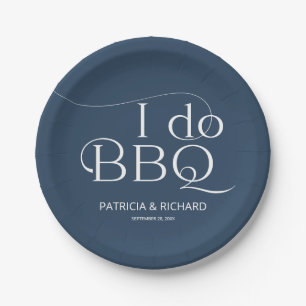 I do BBQ Engagement Party Blue Paper Plate