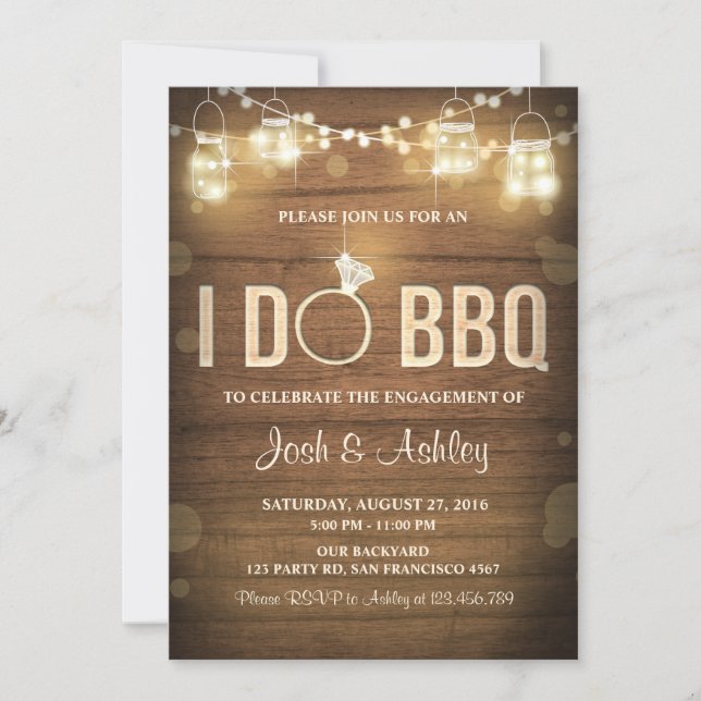 I Do BBQ Engagement Party Couples shower Rustic Invitation (Front)