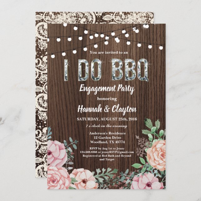 I do BBQ engagement party invitation. Rustic wood Invitation (Front/Back)