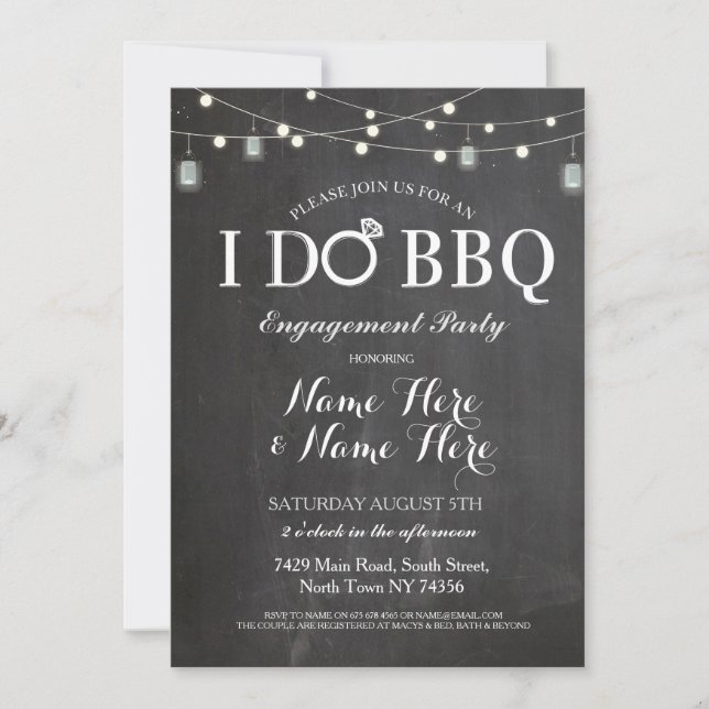 I DO BBQ Engagement Party Lights Jars Invite (Front)