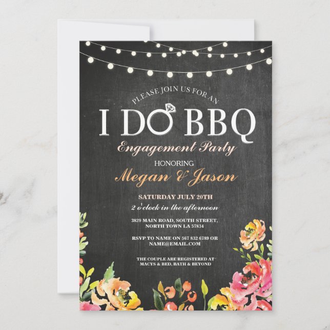 I DO BBQ Engagement Party Peach Floral Invite (Front)