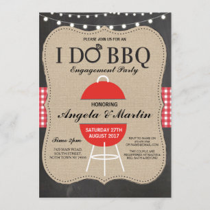 I DO BBQ Engagement Party Red Chalk Shower Invite