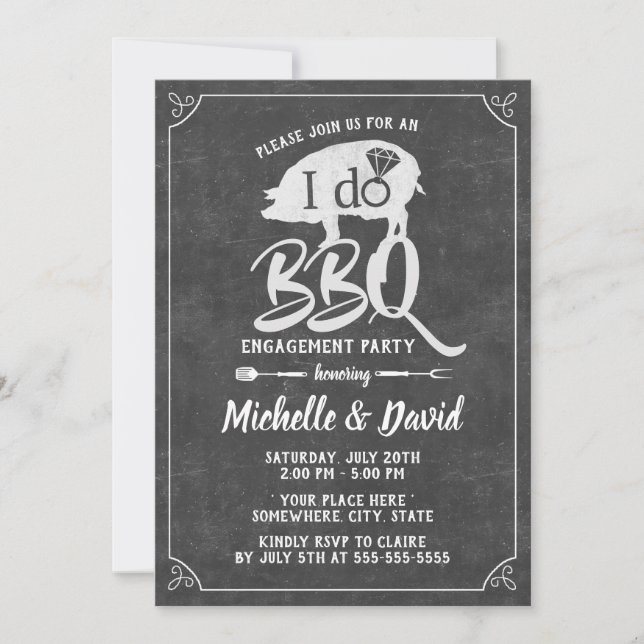 I DO BBQ Engagement Party Rustic Chalkboard Invitation (Front)