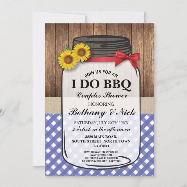 I DO BBQ Engagement Party Rustic Jar Red Invite (Front)