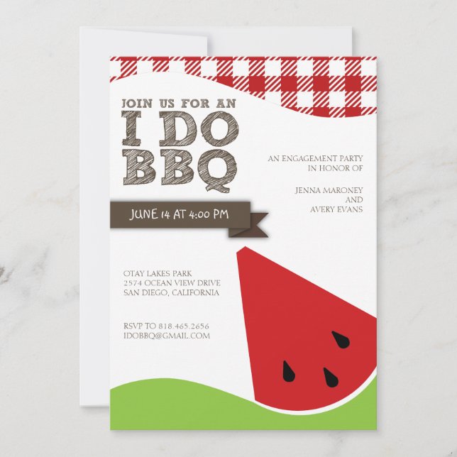 I Do BBQ Engagement Party with Watermelon Art Invitation (Front)
