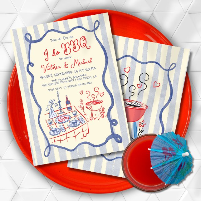 I do BBQ engagement rehearsal dinner hand drawn Invitation (Creator Uploaded)