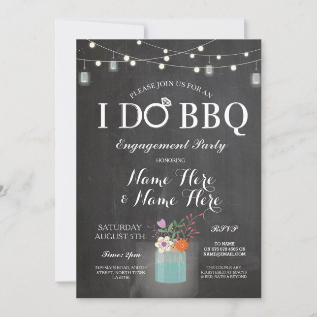 I DO BBQ Engagement String Lights Jars Invite (Front)