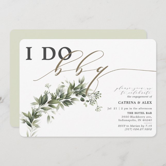 I Do BBQ Faded Greenery Engagement Party Invitation (Front/Back)