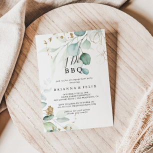 I Do BBQ Gold Eucalyptus Engagement Party  Invitation