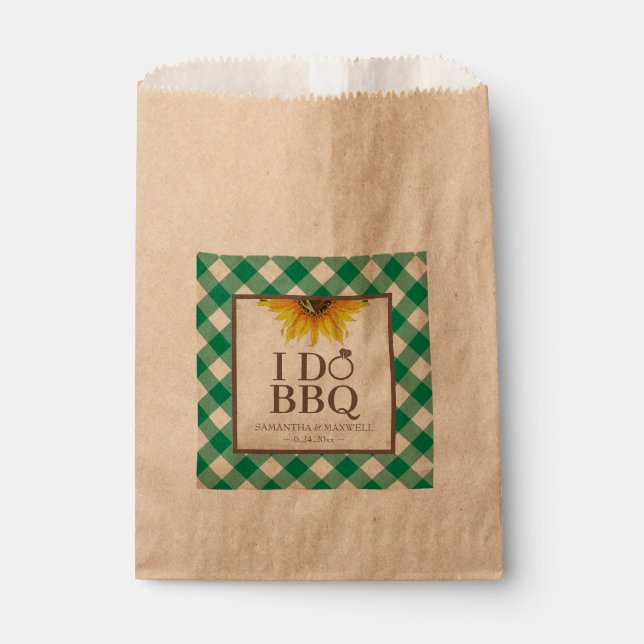 I Do BBQ Green Gingham and Sunflower Favour Bag (Front)
