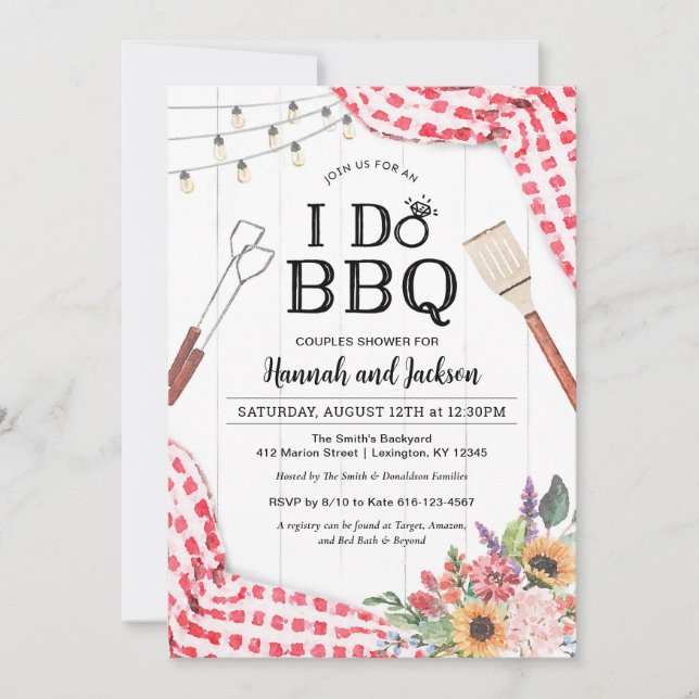 I Do BBQ Invitation for Couples Shower with Red (Front)