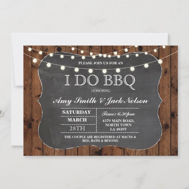 I DO BBQ Invitation Rustic Lights Couples Invite (Front)