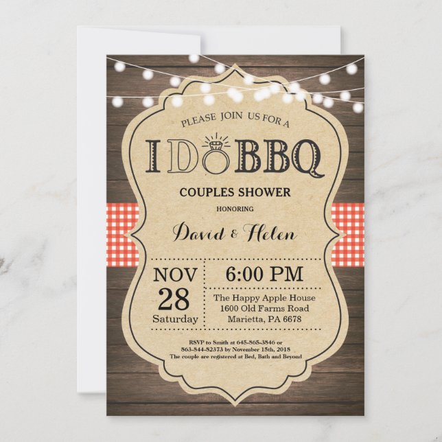 I DO BBQ Invitation Rustic Wedding Engagment (Front)