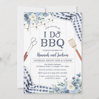 I Do BBQ Invitation with Navy and Light Blue