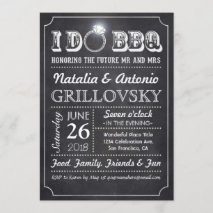 I DO BBQ Invitations   Chalkboard & Diamond Ring
