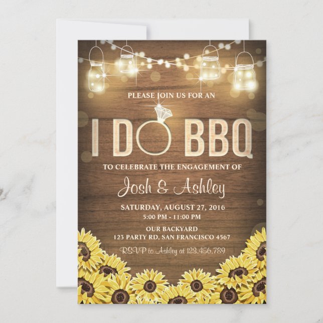 I Do BBQ Invite Sunflower Couples shower Rustic (Front)