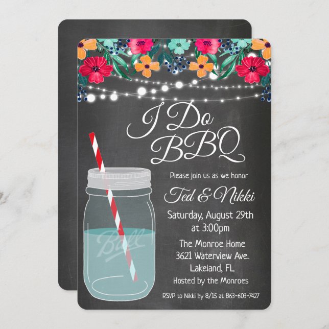 I Do BBQ Mason Jar Invitation (Front/Back)