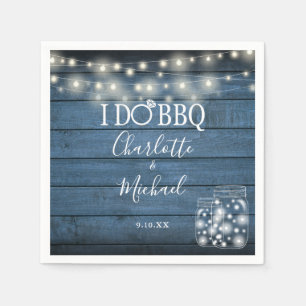 I Do BBQ Mason Jar String Lights Rustic Engagement Napkin