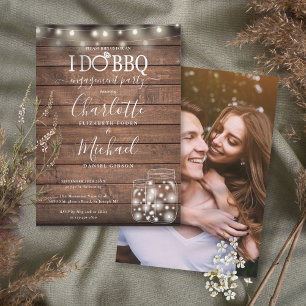 I Do BBQ Mason Jars Rustic Photo Engagement Invitation