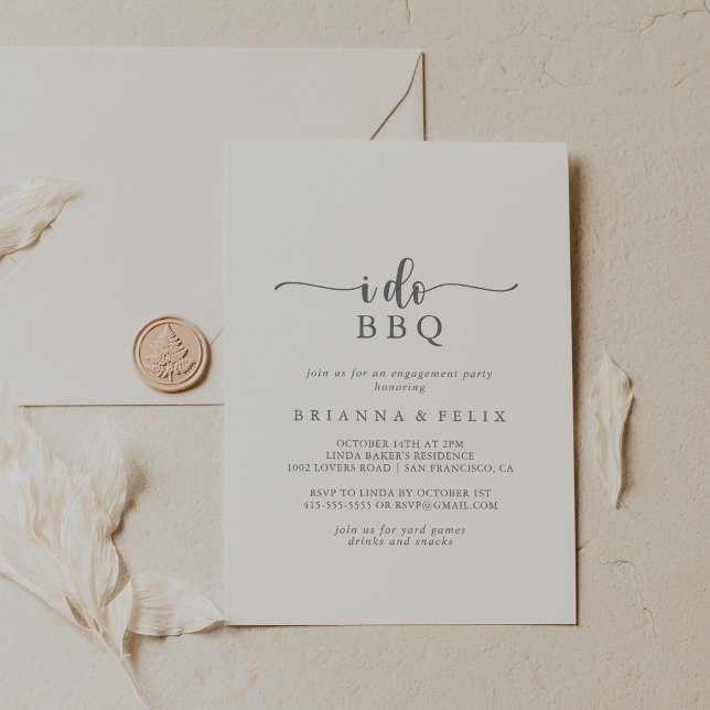 I Do BBQ Minimalist Silver Engagement Party   Invitation (Creator Uploaded)