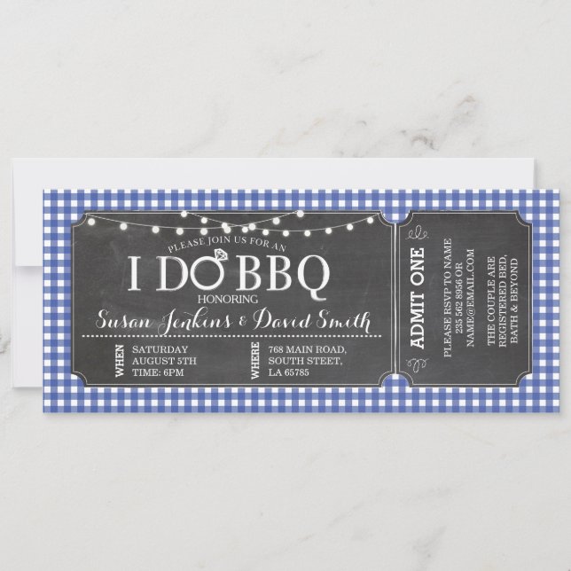 I DO BBQ Navy Engagement Chalk Ticket Invitation (Front)