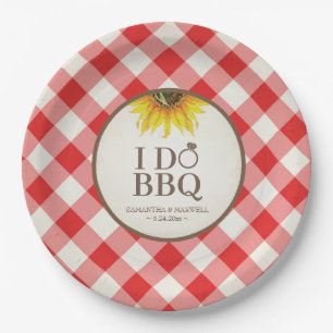 I Do BBQ Paper Plates Sunflower and Red Gingham 