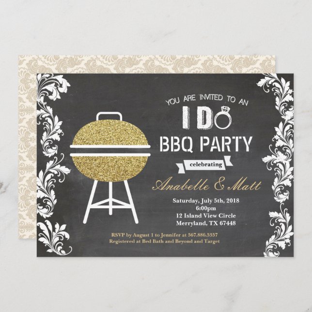 I Do BBQ party engagement couple shower invitation (Front/Back)
