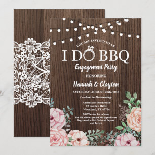 I do BBQ party invitation - rustic wood pink roses