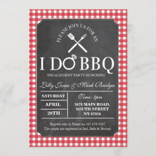 I DO BBQ Red Chalk Party Engagement Invitation