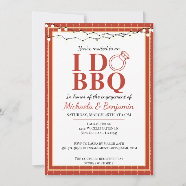 I Do BBQ Red Engagement Party Couples Shower Invitation (Front)